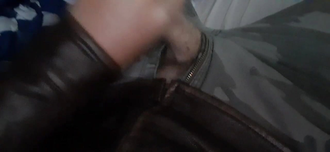 Biker blows his load on his leather jacket