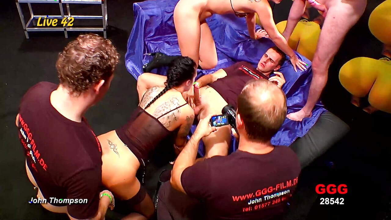 Beefy Stud Fucks Two Silicone Whores in Drooling Ass Fuck Threesome Orgy