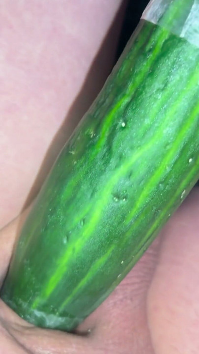 Shaved  inverted cock meets cucumber | Clip 1