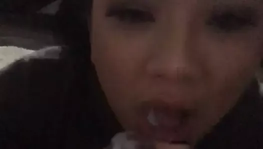 Asian strokes me off into her mouth