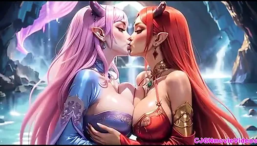 Lesben küssen sich zusammen, Ai animation