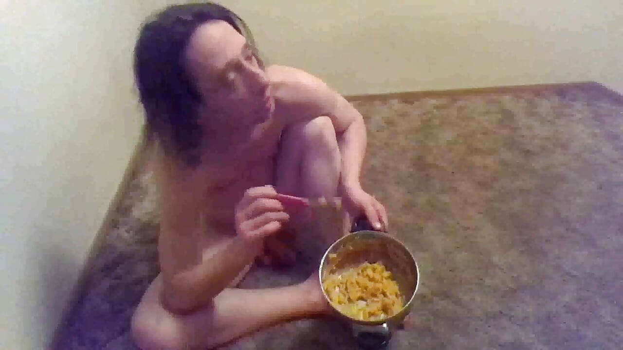 Eating More Cheesy Pasta Nude; Butthole Solo Teasing & Burping Again