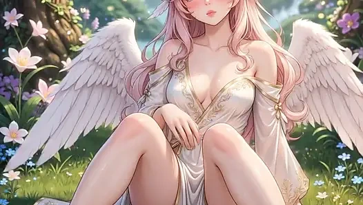 Хентай Ангел с большими сиськами мастурбирует