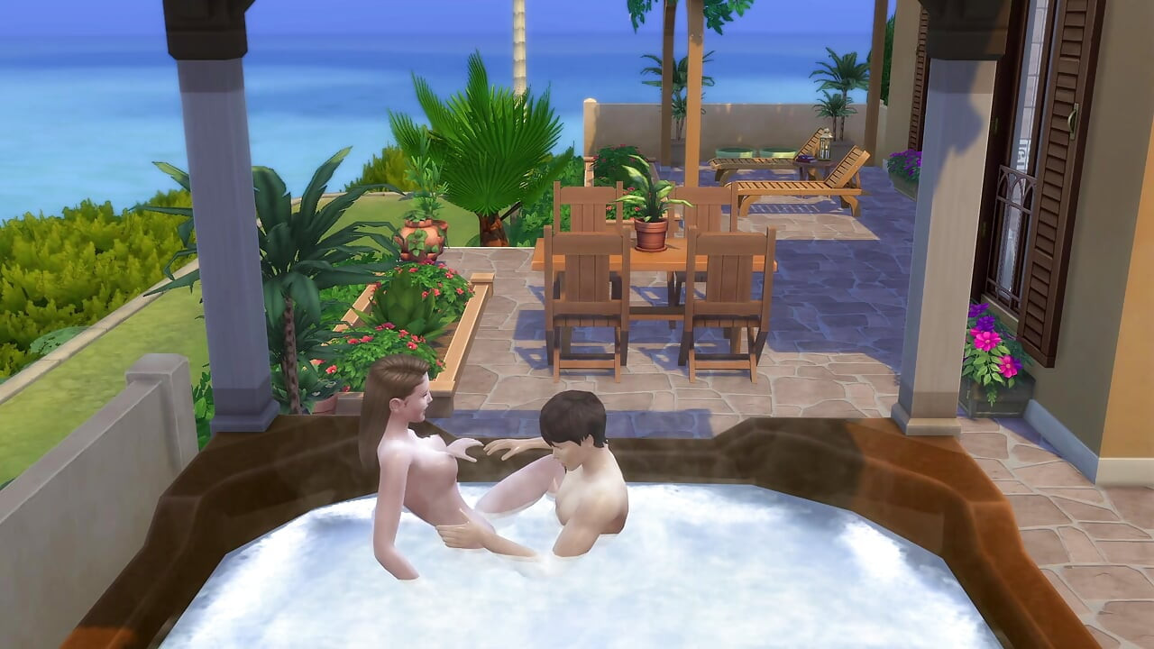 Couple on vacation take the opportunity to fuck in the hydro. The Sims