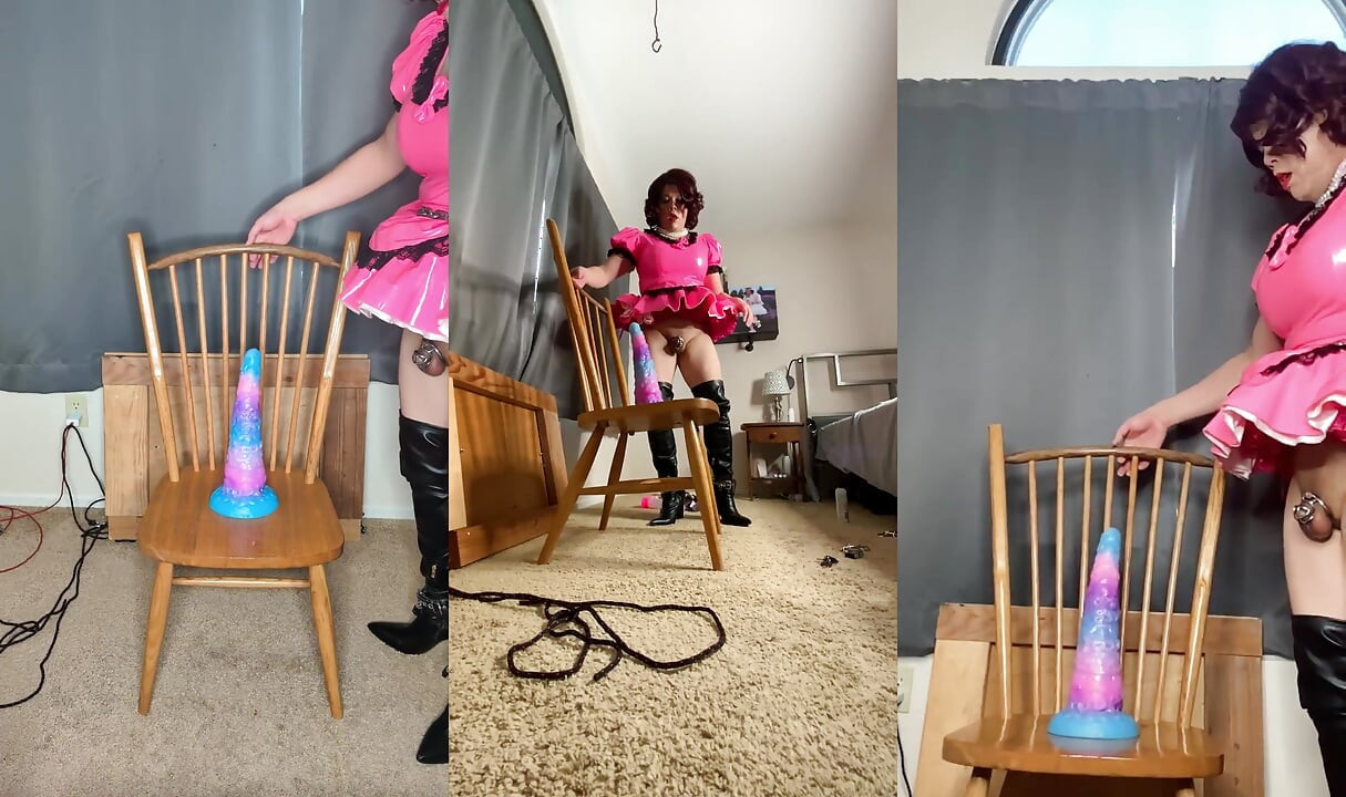 Sissy Maid Candy Playing with Her Huge Dildos Again!