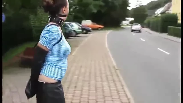 ballgag armbinder public