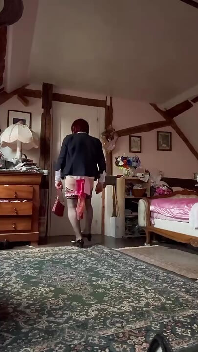 Dressed in a new short checkered mini skirt for an evening