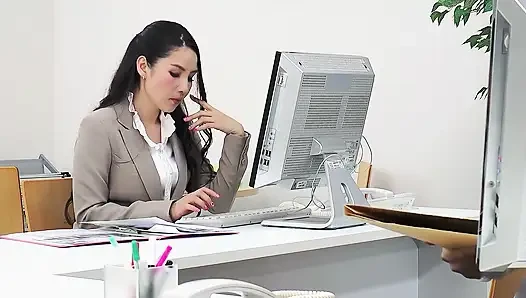 Asian Secretary Kamijo Seduced and Fucked by Boss in the Office