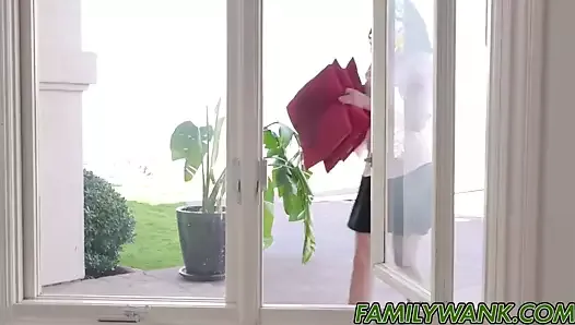 Sexy Amber Chase gets stucked and fucked on the window