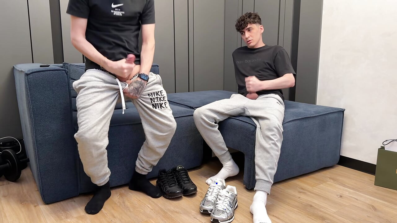 Two guys jerking off together