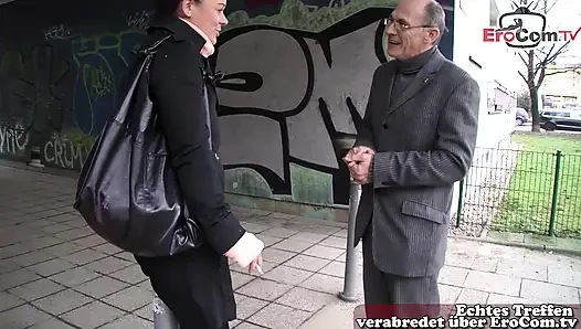 German grandpa offers sex to young woman from the street
