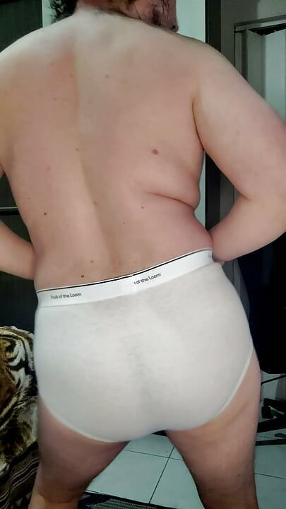 Vintage Fruit of the Loom white briefs show off, jerk off and cum