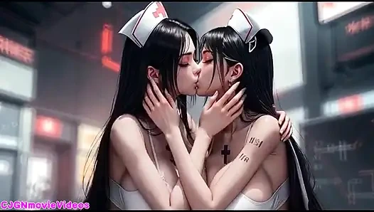 İblis kraliçesi iki kız öpücüğü istiyor (ai animasyonu)