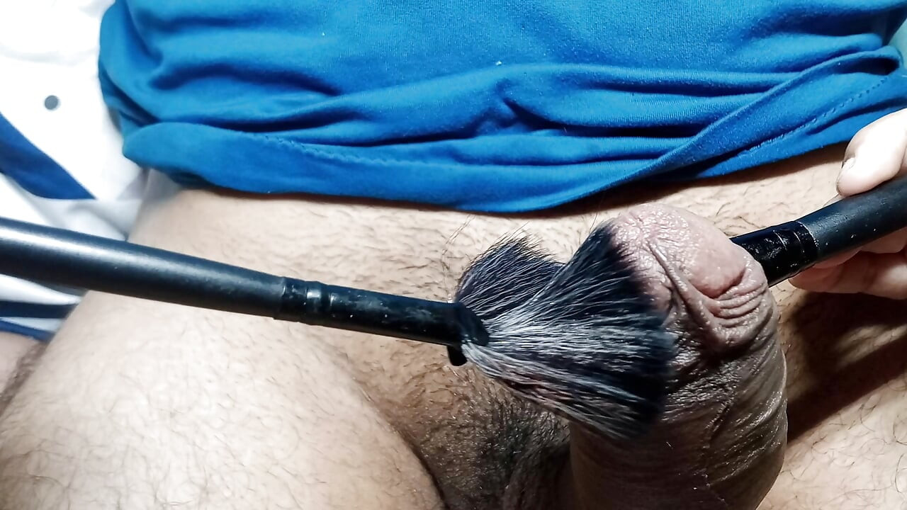a pleasurable and very exciting caress with a soft brush all over my penis by my expert stepsister