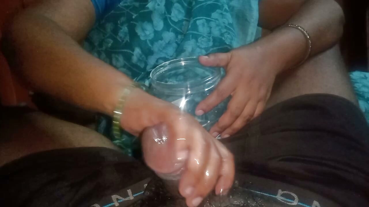 Telugu housewife cleaning old man's cock with water and handjob
