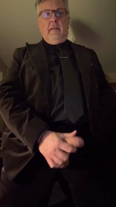 Big Cock Showing in Dark Brown Suit
