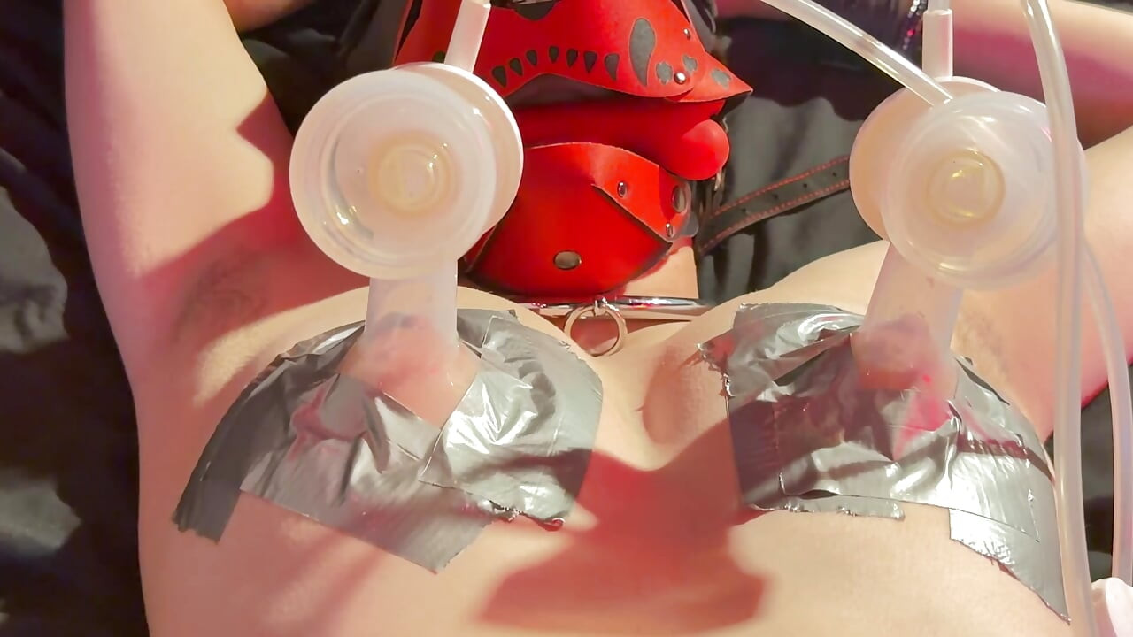 Pup girl tied up, fingered, fucked and milked with machine, watch her cum twice!
