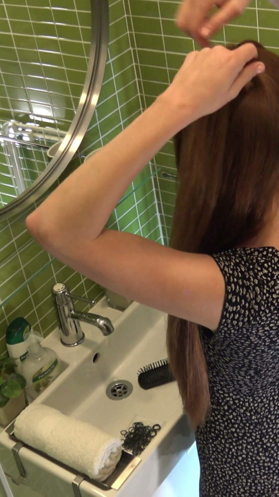 Cutest Redhead Petite Girlfriend does a Hairdo in the Bathroom No Panties No Bra in a Sexy Sundress | Clip 2