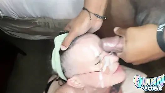 Schlampiger interracial-doppel-BBC-blowjob