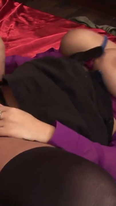 Shaved head man fucks a brunette with huge boobs in bed | Clip 2