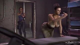 Futa Excella probando su gran polla con Jill Valentine Resident Evil - futanari