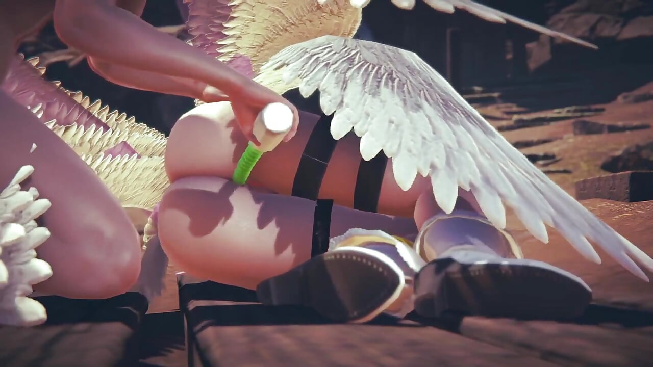 Angewomon takes anal beads : Digimon hentai parody