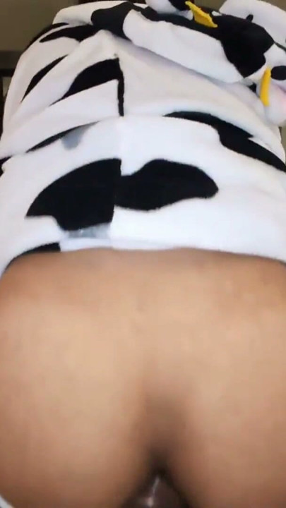 Dreichwe in a cow pijama sucking and riding my big uncut cock until he earns my hot milk | Clip 2