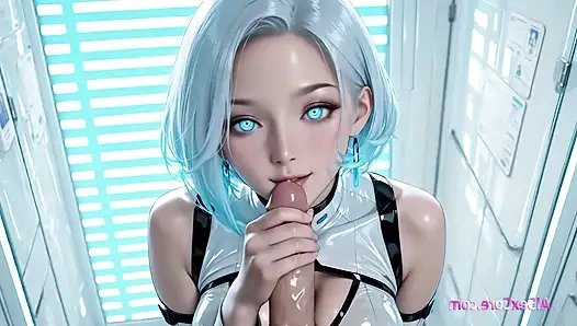 Blue hair draped android pulses while rough sex overloads her perfect core