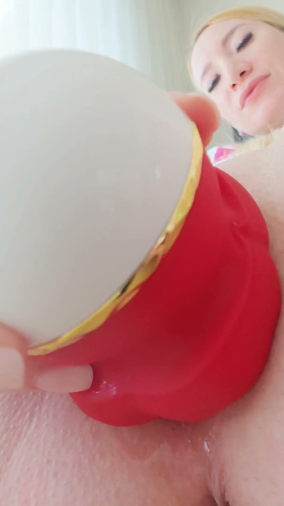 Blonde MILF Big Tits White Bodysuit, Pierced Pussy, Sucking Tongue Vibrator, Heavy Fountain Squirt | Clip 1