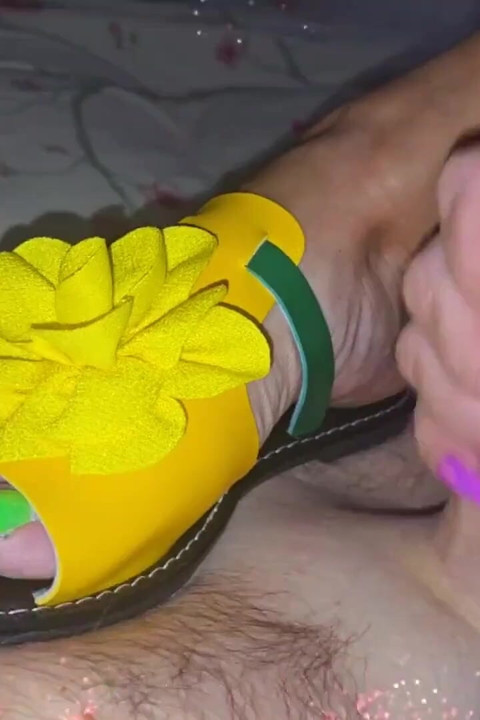 Stepmom in Bright Flip-flops in Bed with Her Stepson