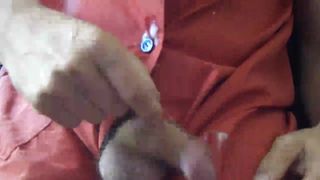 Ejaculation sur blouse nylon orange