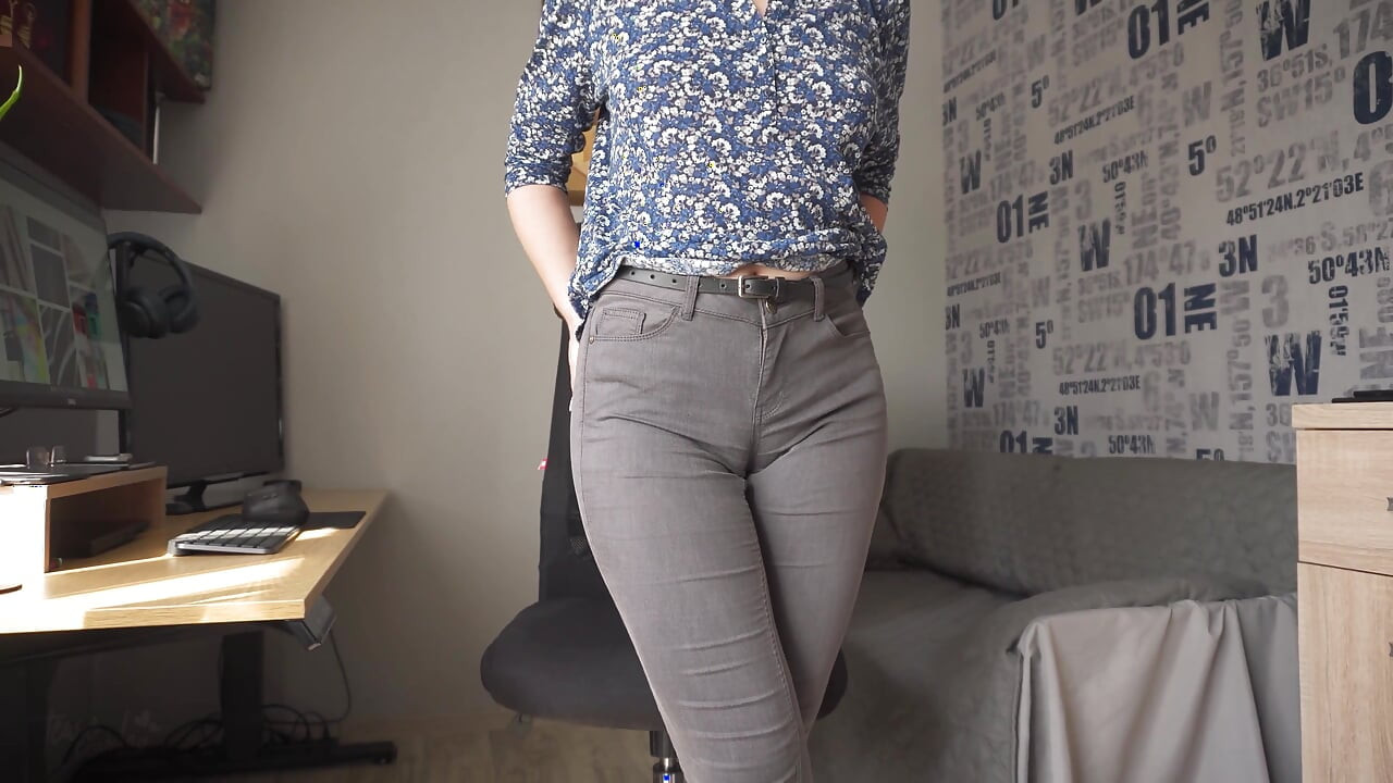Naughty Colleague Seduces You with Camel Toe in Tight Jeans