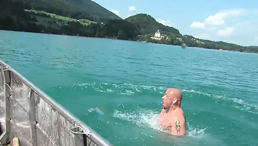 Horny girls get fucked in turns after sucking cock on the boat
