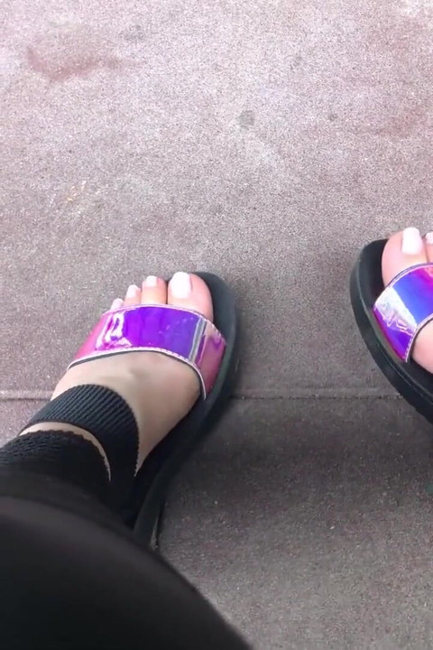 My new shiny sandals and toes tease outdoor