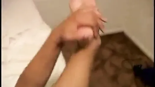 Chunky black chick shows off her shaved pussy and big ass then fucks