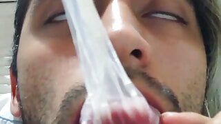 Cum inside a condom, eat the cum and cum a second time - Camilo Brown