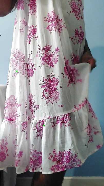 I'm dancing while masterbating in my Pink flowers Silk Seethrough Chiffon Frock