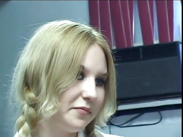 Pigtailed blonde in college uniform does anal with her hung black stud