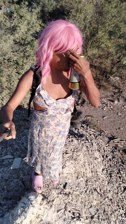 Beautiful little femboy walks in public wearing very hot pink dress and sandals | Clip 2