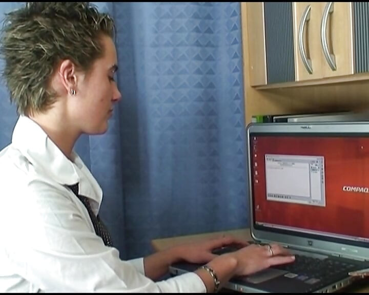 Slutty German bitch fucks old grannpa in the office