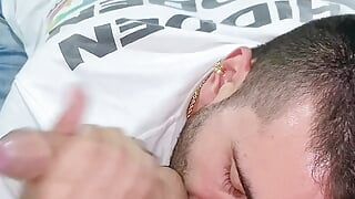 My straight stepdad pulls down my shorts to suck my cock and suck my body and then I suck his big hard cock