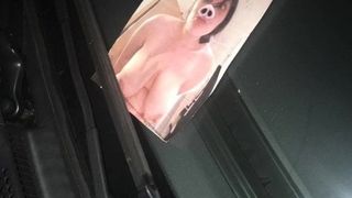 Fotos de Pigmely expuestas en los autos de un estacionamiento público
