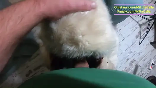 Fluffy Blowjob on the Chair – Deepthroat and Cum on My Fur Coat