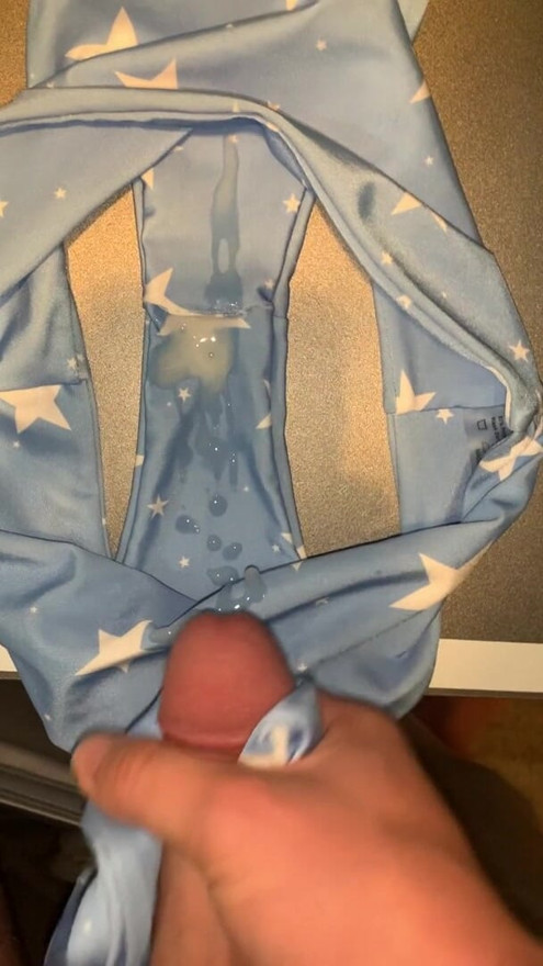 Cum in Murphis light blue swimsuit