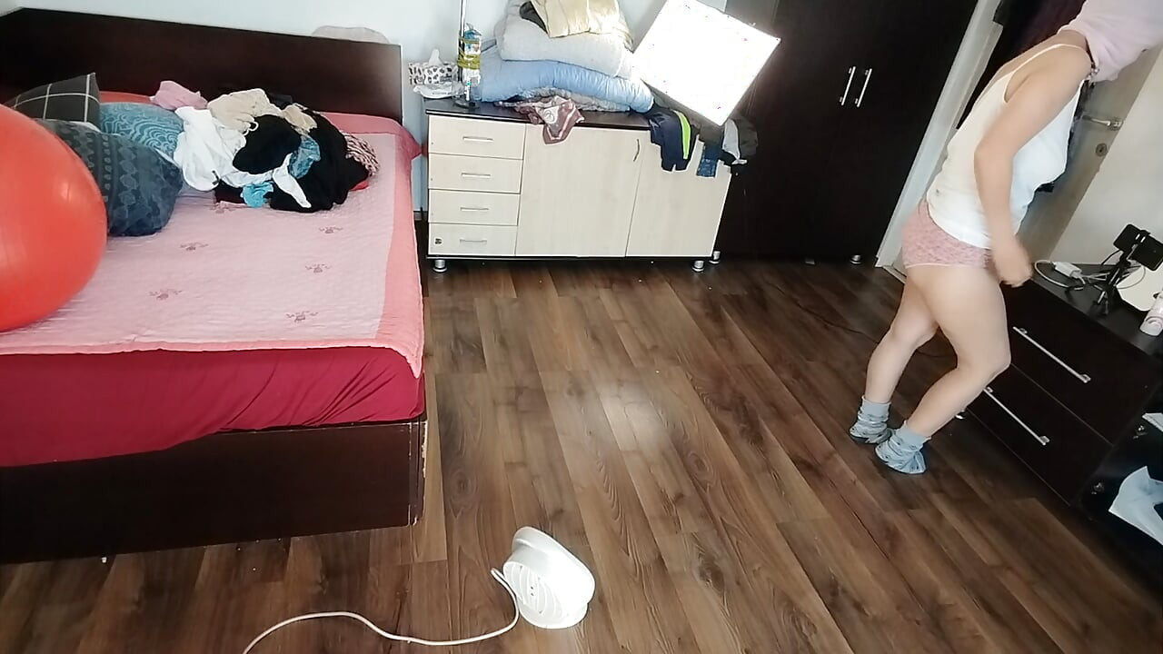 Sexy Brunette Having Fun Trying on Clothes. Sexy Mom Dances Naked Around the House.