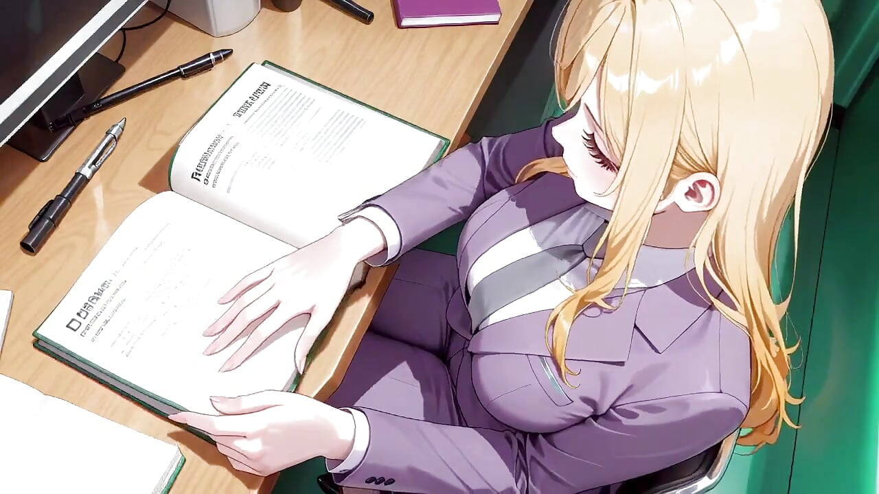 Blonde Boss in Purple Suit! Office Train Private Moments. She's Multitasking with Files While Secretly Adjusting Her Skirt...