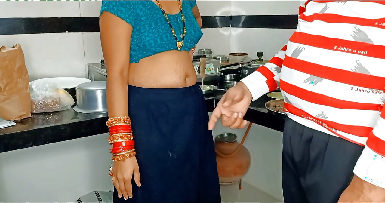 Indian desi aunty in kitchen our husband standing sex with cumshot sex