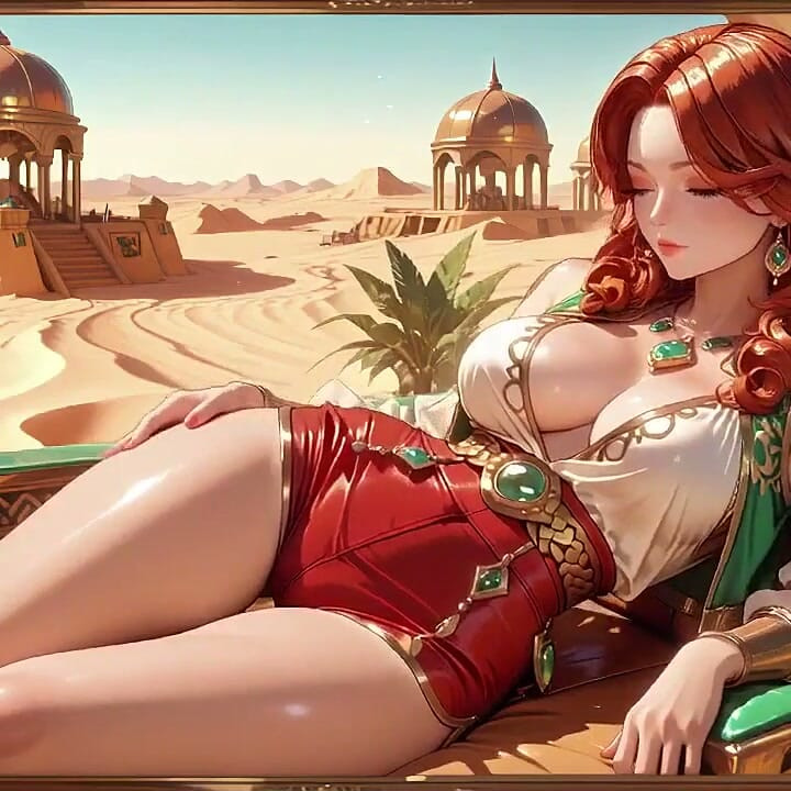Redhead Goddess in Desert Luxury! From Lazy Gaze to Naked Prone on Blue Velvet. Ultimate Contrast!