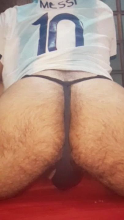 Hairy femboy in panties crazy to give his ass