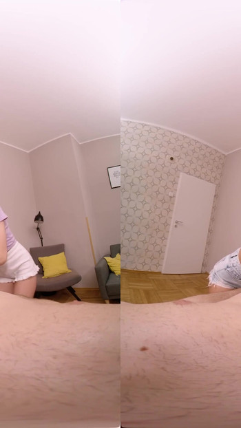 Powerful moment from "Two Girls Take Turns Massaging My Cock - Virtual Real Porn"